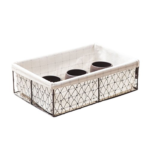 Samber Iron Storage Basket Metal Wire Basket with Cotton Cloth Home Storage Bins Magazine Newspaper Baskets for Home Decorative Kitchen and Office Use